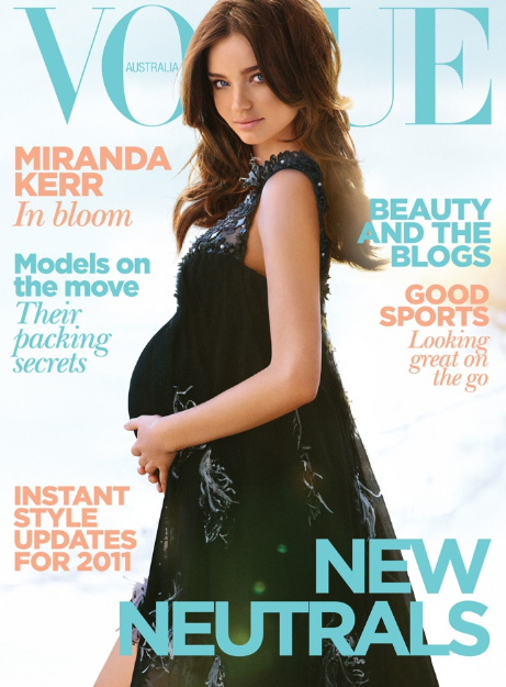 《Vogue》澳大利亚版2011年1月封面，怀有身孕的米兰达·可儿尽显母性而迷人依旧。