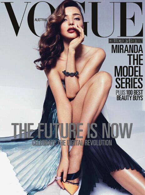 《Vogue》澳大利亚版2013年4月封面，侧分波浪大卷复古发型搭配2种颜色的唇妆，复古诱人。